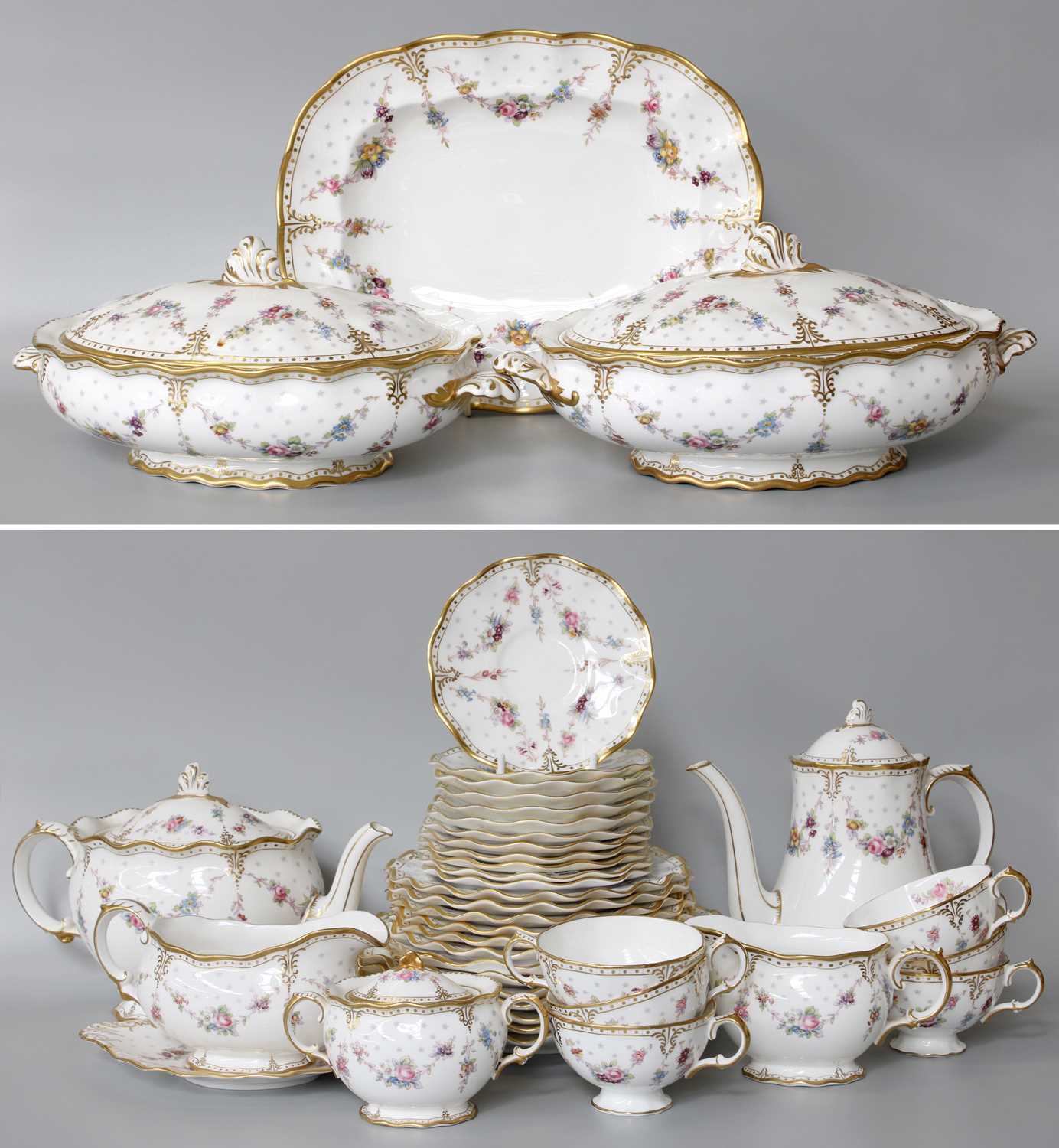 Royal Crown Derby ''Royal Antoinette'' Pattern Dinner Wares including tureens, tea pot, etc (three