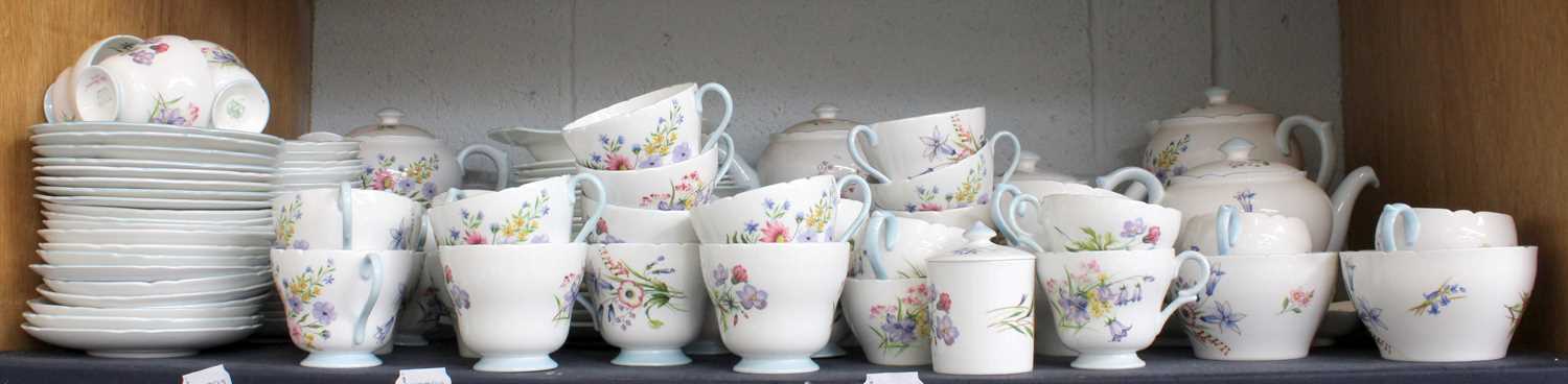 Shelley Porcelain Tea and Coffee Wares, Wild Flowers pattern including coffee pot, two hot water