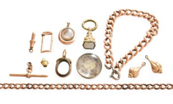 A Small Quantity of Jewellery/Findings, including two curb link bracelets (a.f.); a 9 carat gold T-