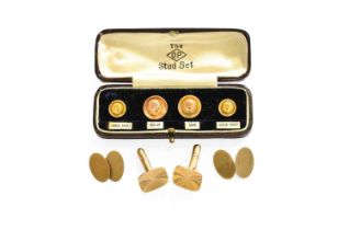 Two Pairs of 9 Carat Gold Cufflinks, one with swivel bars, the other chain-linked; and Four Dress