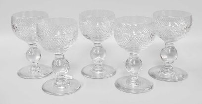 A Set of Five Knop Stemmed Cut Glass Goblets