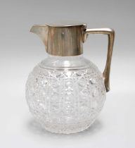 A Silver Mounted Cut Glass Water Jug, of globular form, by Hukin & Heath, London, date mark