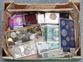 Mixed British and World Coins and Banknotes, highlights include; George III, halfcrown 1817, near