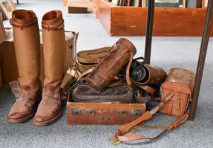 A Pair of Leather and Canvas WW1 Period Riding Boots, together with leather cartridge bags, breif