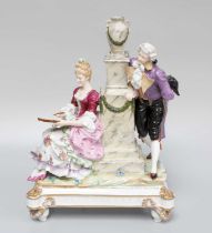 A Vienna Type Porcelain Figure Group of Courting Couple, printed marks, and impressed numbers