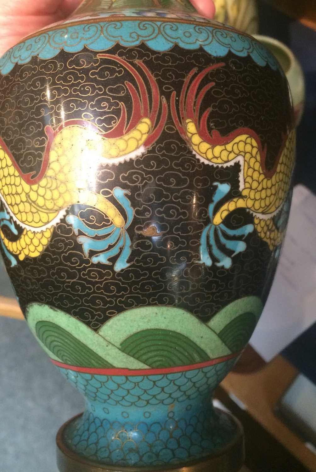 A Pair of 20th Century Japanese Cloisonne Vases, decorated with dragons, 24cm high Please note - Image 10 of 10