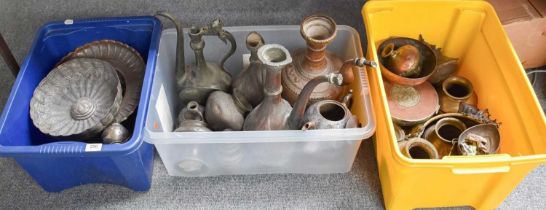 A Quantity of Middle Eastern Metal Wares, some probably pre-16th century, copper, brass, bronze