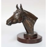 William Newton (b.1959), A Cast Bronze Busts of a Racehorse, titled "Pall Mall", on a wooden base,