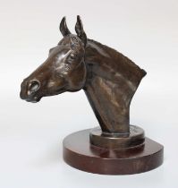 William Newton (b.1959), A Cast Bronze Busts of a Racehorse, titled "Pall Mall", on a wooden base,