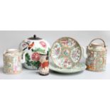 20th Century Chinese Ceramics, including two Canton famile rose tea pots, a jar painted with bird