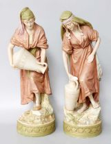 A Pair of Royal Dux Water Carriers, 44cm high Some scuffs to the males right arm, otherwise both ok