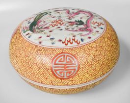 A Chinese Porcelain Box and Cover, 20th Century, yellow ground and painted in famille rose
