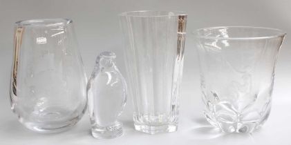 Nils Landberg (1907-1991), Two Orrefors Glass Vases, one engraved with a Classical nude amongst