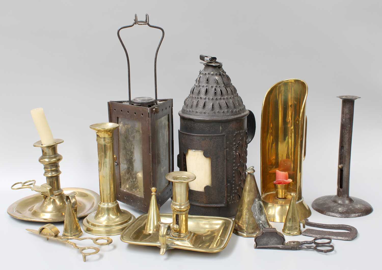 A Collection of 18th Century and Later Metalwares Relating to Lighting, two pressed steel - Image 2 of 3