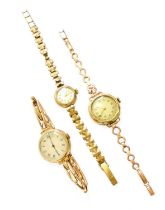 A Lady's 15 Carat Gold Wristwatch, and two lady's 9 carat gold wristwatches