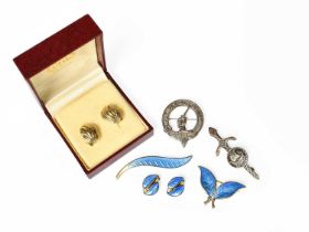 A Small Quantity of Jewellery, comprising a pair of 9 carat gold earrings, with clip fittings; two