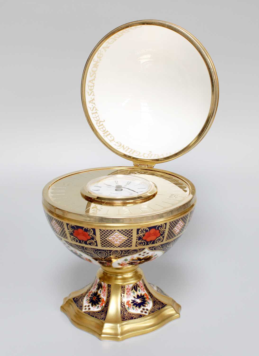 A Royal Crown Derby Imari Millennium Globe Clock, limited edition for Sinclairs 696/1000, with