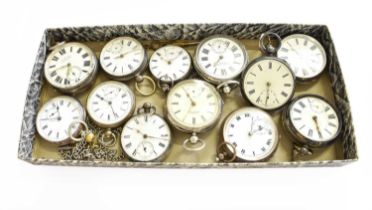 Nine Silver Open Faced Pocket Watches, Two Pocket Watches, stamped 0.925 and 0.935, and Another