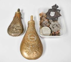 Two 19th Century Brass Shot Flasks, including one American example; together with a group of