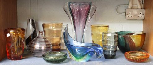 A Group of Whitefriars and Other Art Glass, (one shelf)