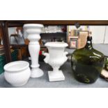 A Victorian Green Glass Bottle, and two pottery planters (3)