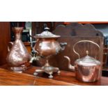 A Large Copper Measure, Stamped Rawson, a William IV copper tea urn, a Victorian large copper