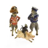 Early 20th Century Vienna Cold Painted Bronzes of Uniformed Cats, together with a similar model of