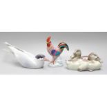 A Herend Model of a Cockerel, 14cm high, together with a Royal Copenhagen model of a Tern, and a
