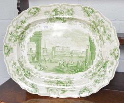 A 19th Century Green Transfer Printed Platter, with an Italian Scene titled "Venice", printed