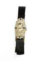 A Lady's Diamond and Sapphire Set Wristwatch, 1920's/30's, manual wound lever movement, inside