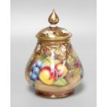 A Royal Worcester Fruit Painted Vase and Cover, signed S Moody, 13cm high Restored to the knop,