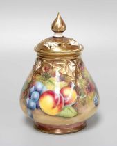 A Royal Worcester Fruit Painted Vase and Cover, signed S Moody, 13cm high Restored to the knop,