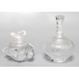 Two Lalique Scent Bottles, largest 12.5cm (one a/f) Larger bottle with a large chip to the rim and