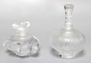 Two Lalique Scent Bottles, largest 12.5cm (one a/f) Larger bottle with a large chip to the rim and