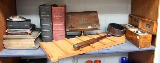 A Selection of Religous Items, bibles, brass stand, etc