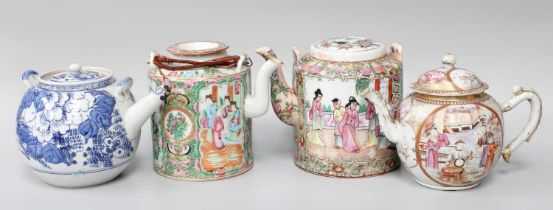 Chinese Porcelain Teapot and Cover, Qianlong, Cantonese winepot and cover, and two 20th century wine