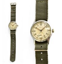 A Military ATP Chrome Plated Moeris Wristwatch, manual wound lever movement, stainless steel screw