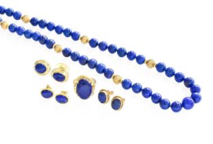 A Small Quantity of Lapis Lazuli Jewellery, comprising of a bead necklace, length 62.5cm; three