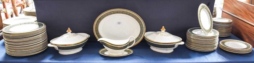 Royal Doulton Vanborough Pattern Dinner Service, with green and gilt borders