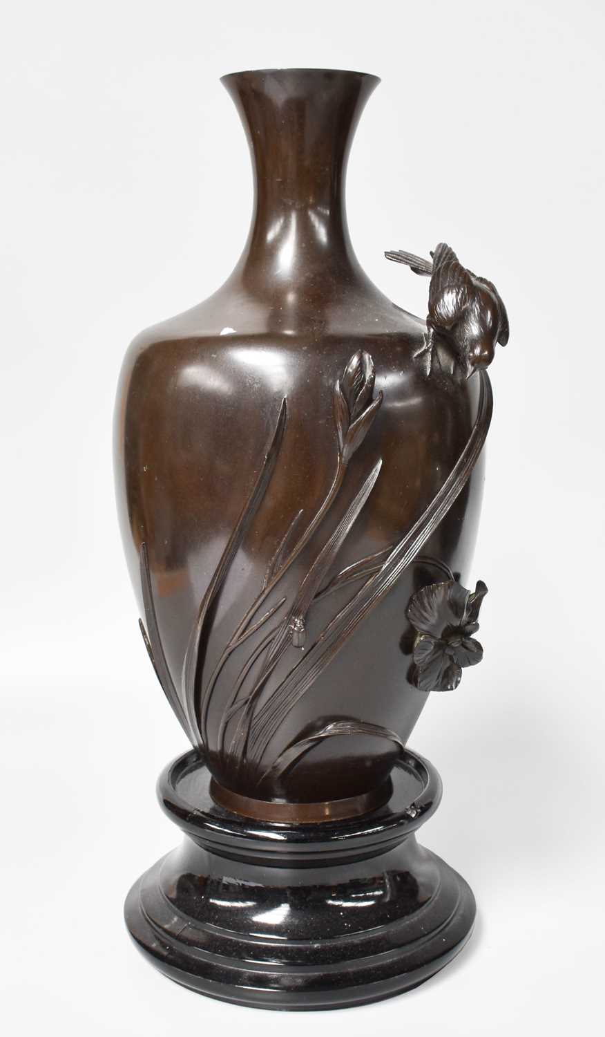 A Japanese Bronze Vase, Meiji style, 37cm high small dents, nicks and scratches throughout the vase,