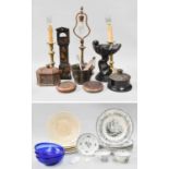 Mostly 19th Century Decorative Items, including a dolphin form centrepiece, brass candlestick form