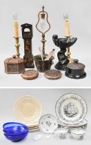 Mostly 19th Century Decorative Items, including a dolphin form centrepiece, brass candlestick form