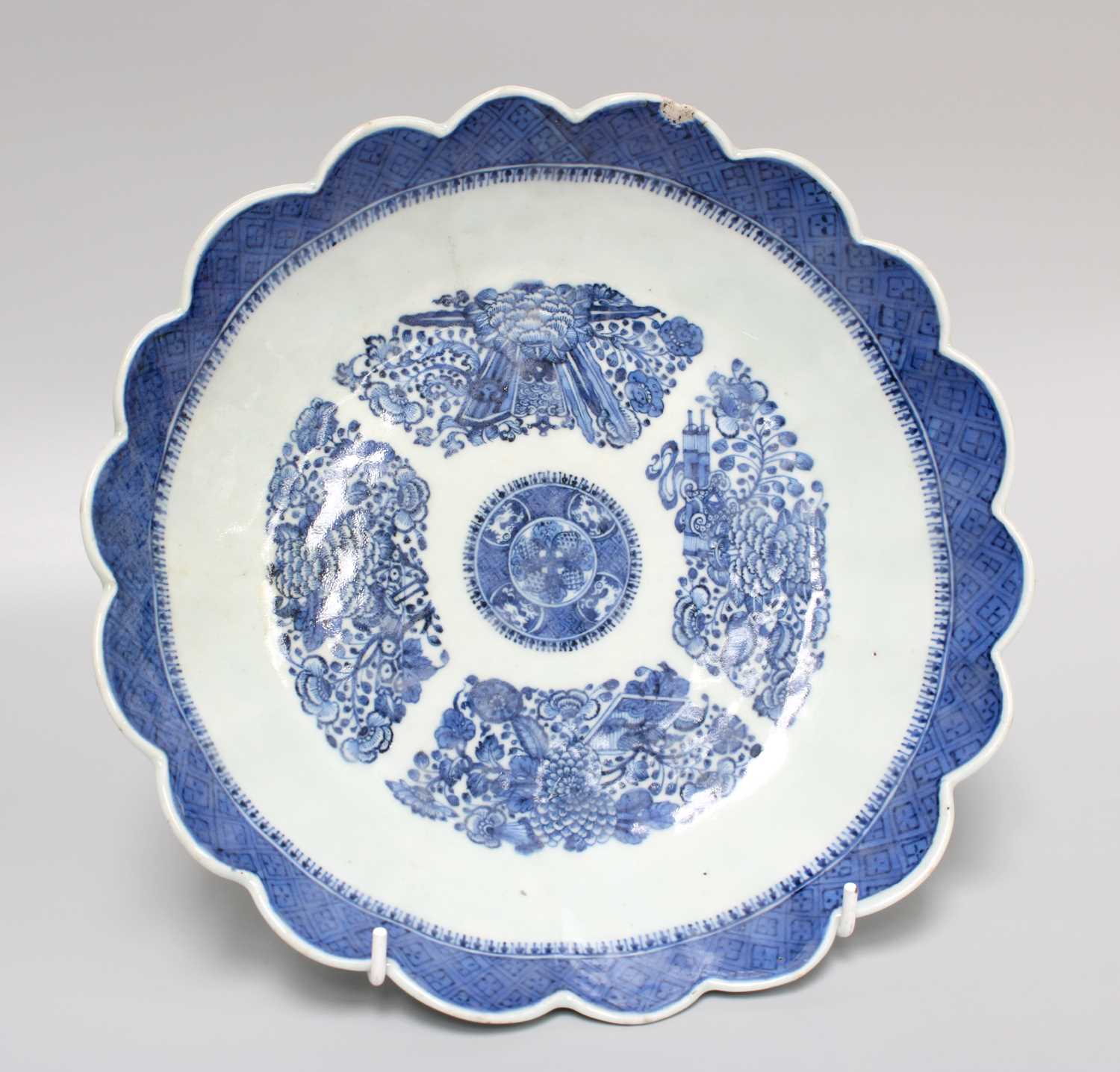 A Chinese Porcelain Lobed Dish, Qing Dynasty, 24.5cm diameter One chip to the rim, otherwise ok