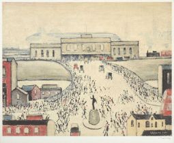 After Laurence Stephen Lowry RBA, RA (1887-1976) "Station Approach" Signed, with the blindstamp