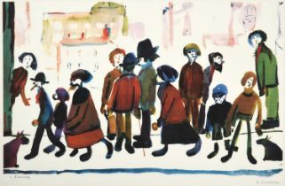 After Laurence Stephen Lowry RBA, RA (1887-1976) "People Standing About" Signed, with the blindstamp