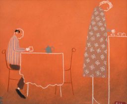 Mackenzie Thorpe (b.1956) "Breakfast" Signed, pastel, 38cm by 46cm Provenance: Arthaus, Richmond
