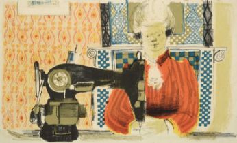 David Hockney OM, CH, RA (b.1937) "Woman with a Sewing Machine" (1954) Lithograph in colours, 23cm
