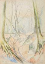 John Nash CBE, RA (1893-1977) Wooded landscape Signed, pencil and crayon squared up for transfer