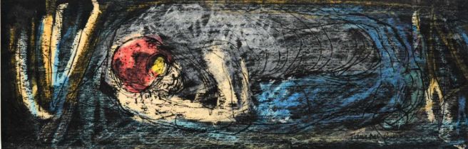 Tom McGuinness (1926-2006) "Miner at Seam" Signed and dated (19)69, mixed media, 8cm by 25cm
