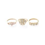 A 9 Carat Gold White Zircon Cluster Ring, finger size R1/2; A 9 Carat Gold White Zircon Four Stone